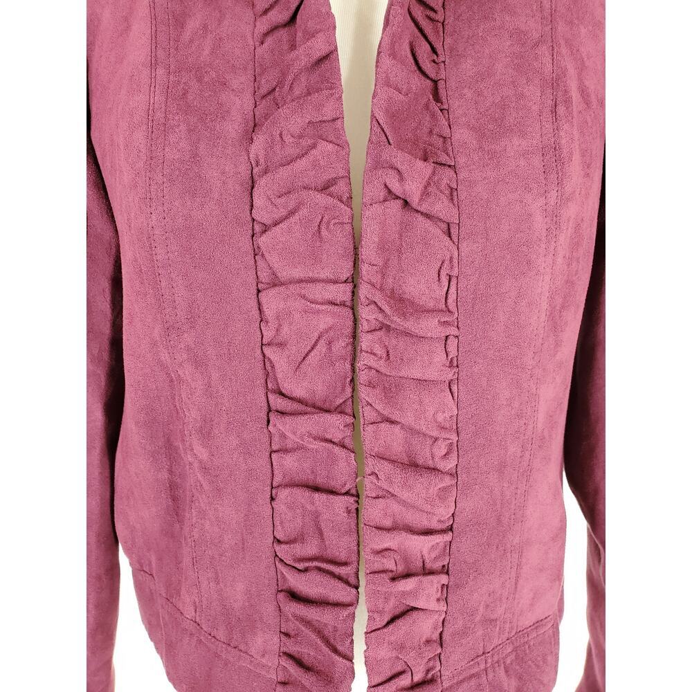 DRESSBARN Women's Dark Purple Open Front Velvet Jacket Sz S - Picture 6 of 11
